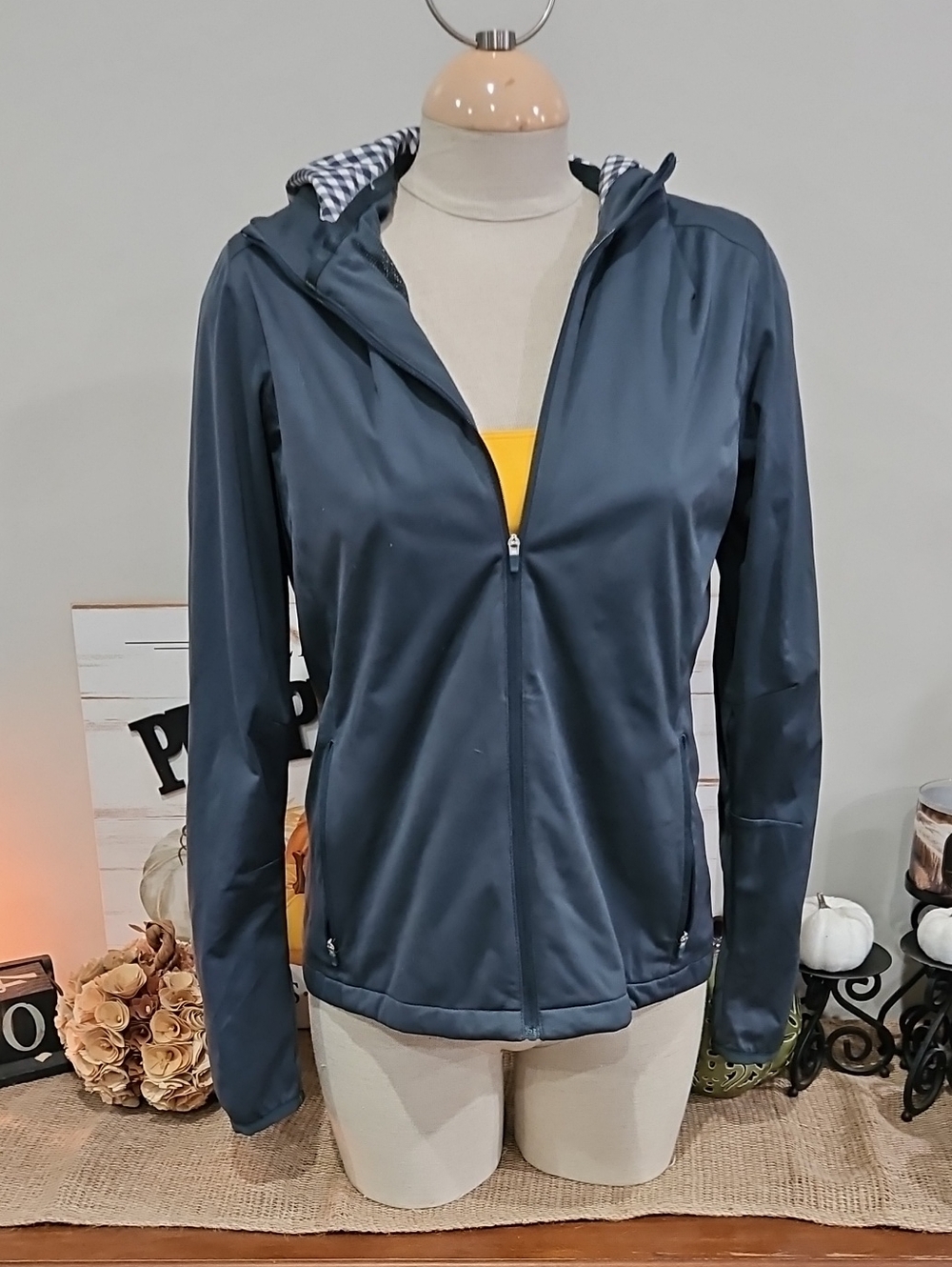 Nike Golf Women's Greenish Hooded Utility Jacket with Check Lining. Sz Med